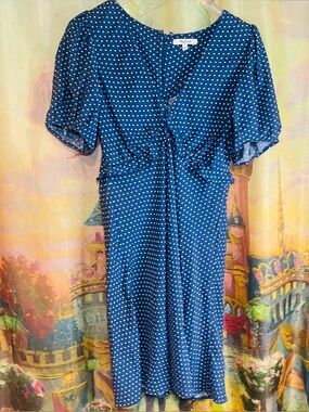 Madewell Navy and White Polka Dot Midi Dress
